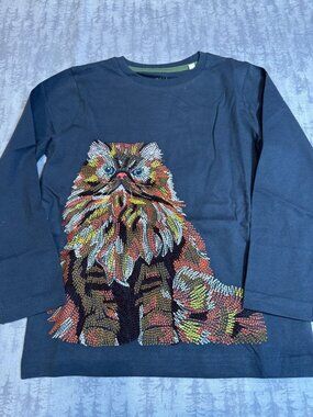 NWOT Mini Boden Blue Embroidered Cat Long Sleeve Tee 5-6Y